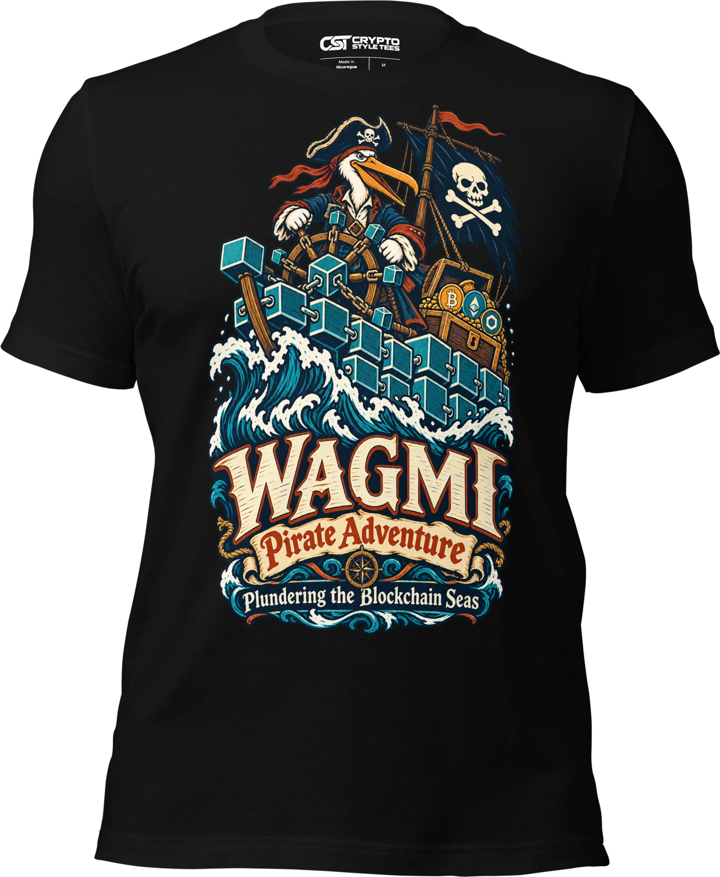 WAGMI Pirate Adventure Plundering the Blockchain Seas T Shirt — Bella+Canvas 3001 supplier mockup
