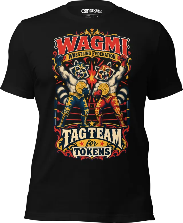WAGMI Wrestling Federation Tag Team for Tokens T Shirt in Black
