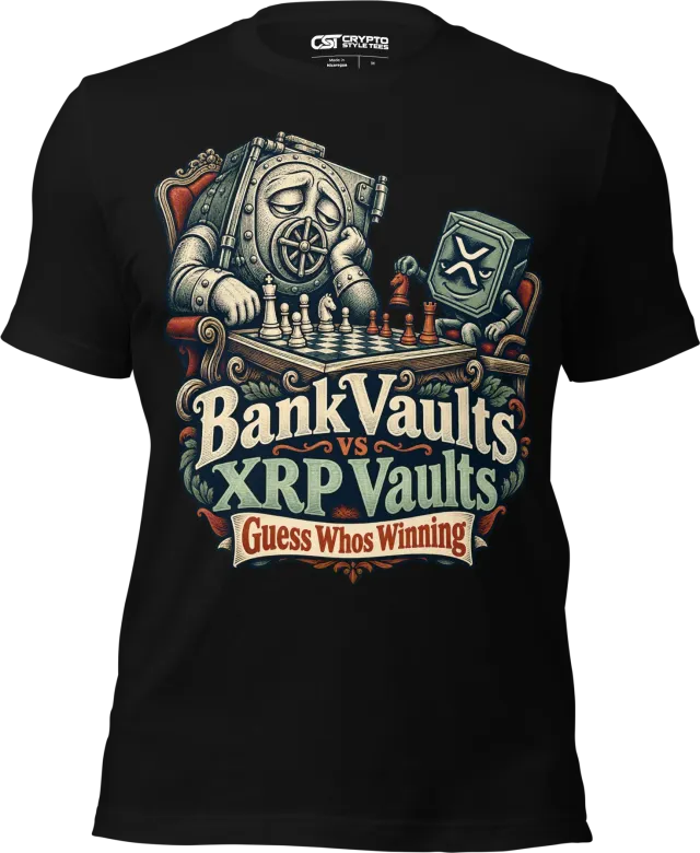 Bank Vaults vs XRP Vaults Guess Whos Winning T Shirt in Black