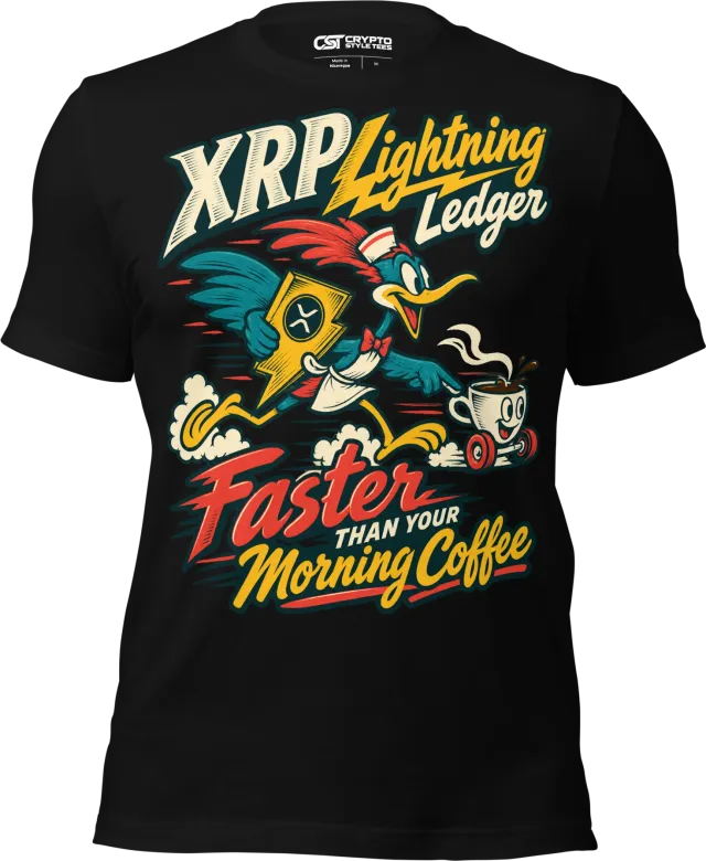 XRP Lightning Ledger Faster Than Your Morning Coffee T Shirt in Black