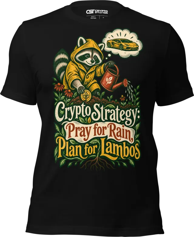 Crypto Strategy: Pray for Rain, Plan for Lambos T Shirt in Black