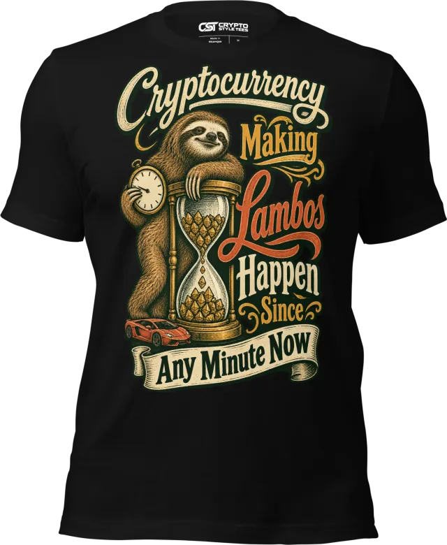 Cryptocurrency Making Lambos Happen Since Any Minute Now T Shirt in Black