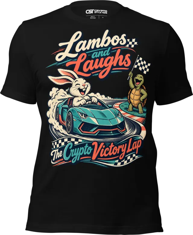 Lambos and Laughs – The Crypto Victory Lap T Shirt in Black