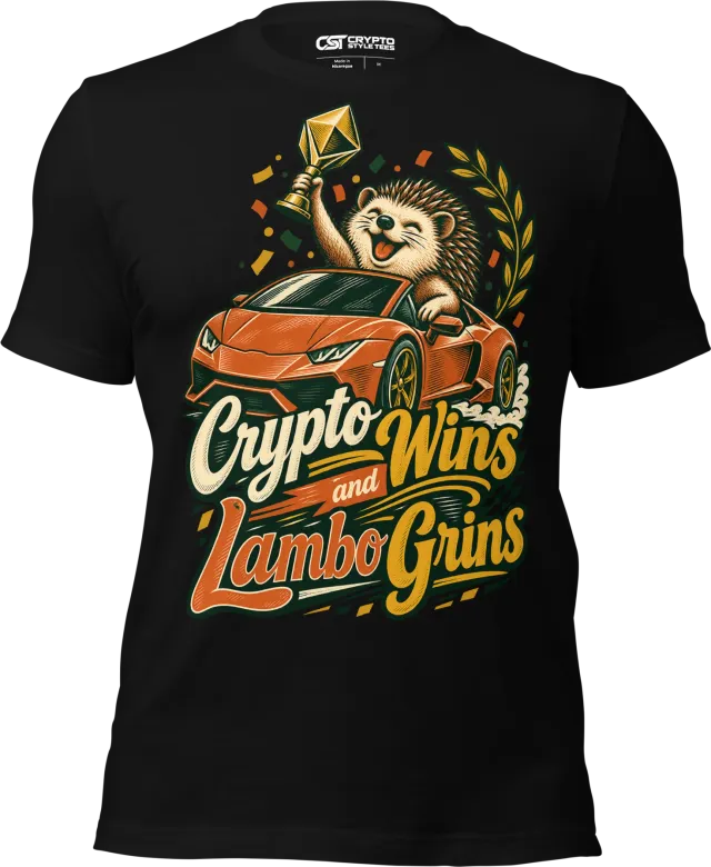 Crypto Wins and Lambo Grins T Shirt in Black