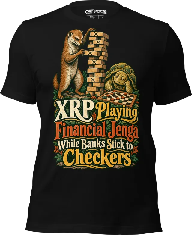 XRP Playing Financial Jenga While Banks Stick to Checkers T Shirt in Black