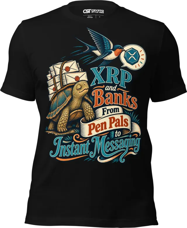 XRP and Banks From Pen Pals to Instant Messaging T Shirt in Black