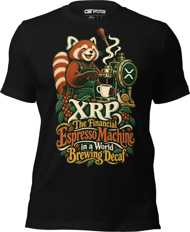 XRP The Financial Espresso Machine in a World Brewing Decaf T Shirt in Black