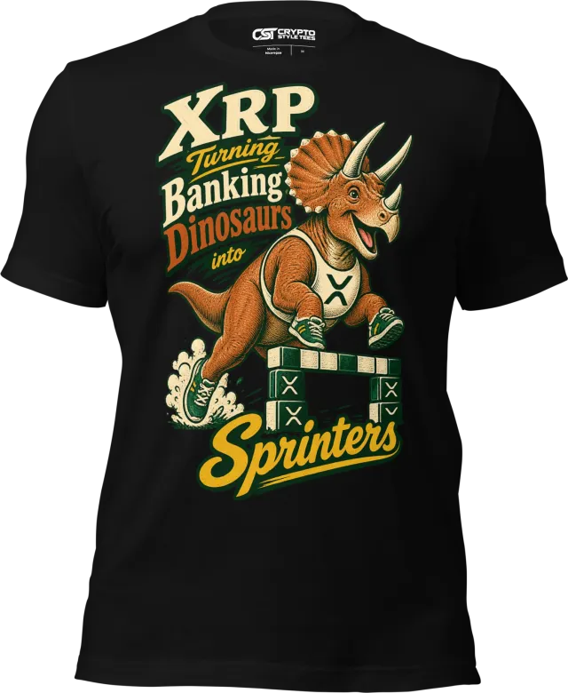 XRP Turning Banking Dinosaurs into Sprinters T Shirt in Black