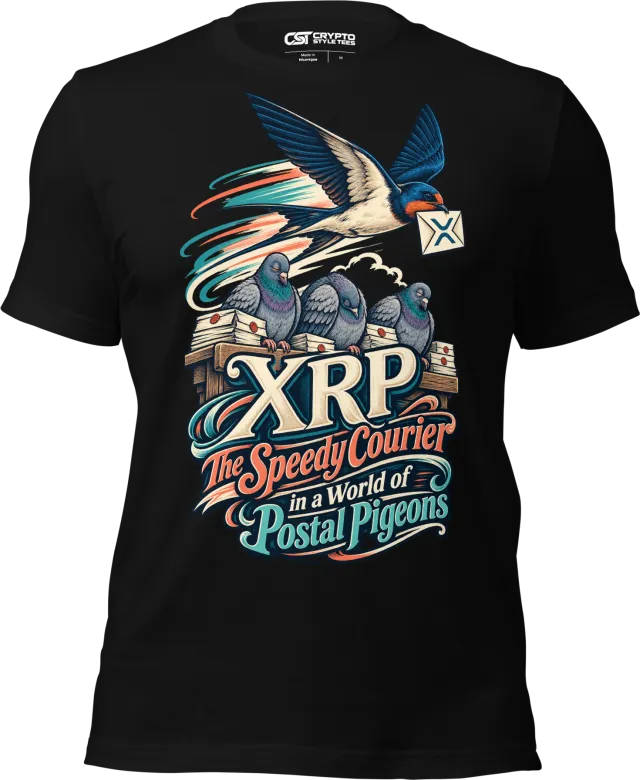XRP The Speedy Courier in a World of Postal Pigeons T Shirt in Black
