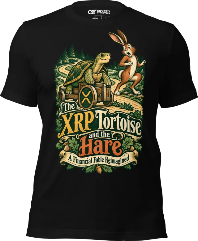 The XRP Tortoise and the Hare A Financial Fable Reimagined T Shirt in Black