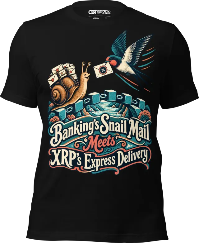 Banking’s Snail Mail Meets XRP’s Express Delivery T Shirt in Black