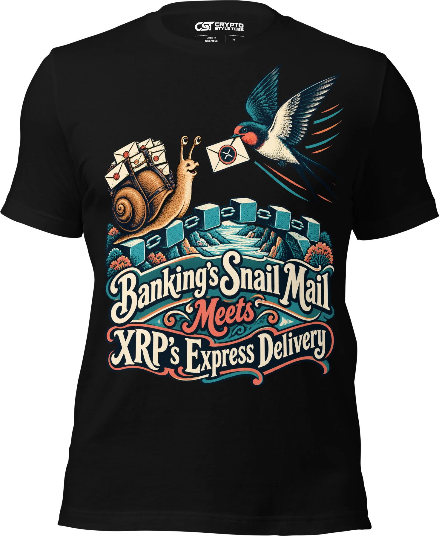 Banking’s Snail Mail Meets XRP’s Express Delivery T Shirt in Black