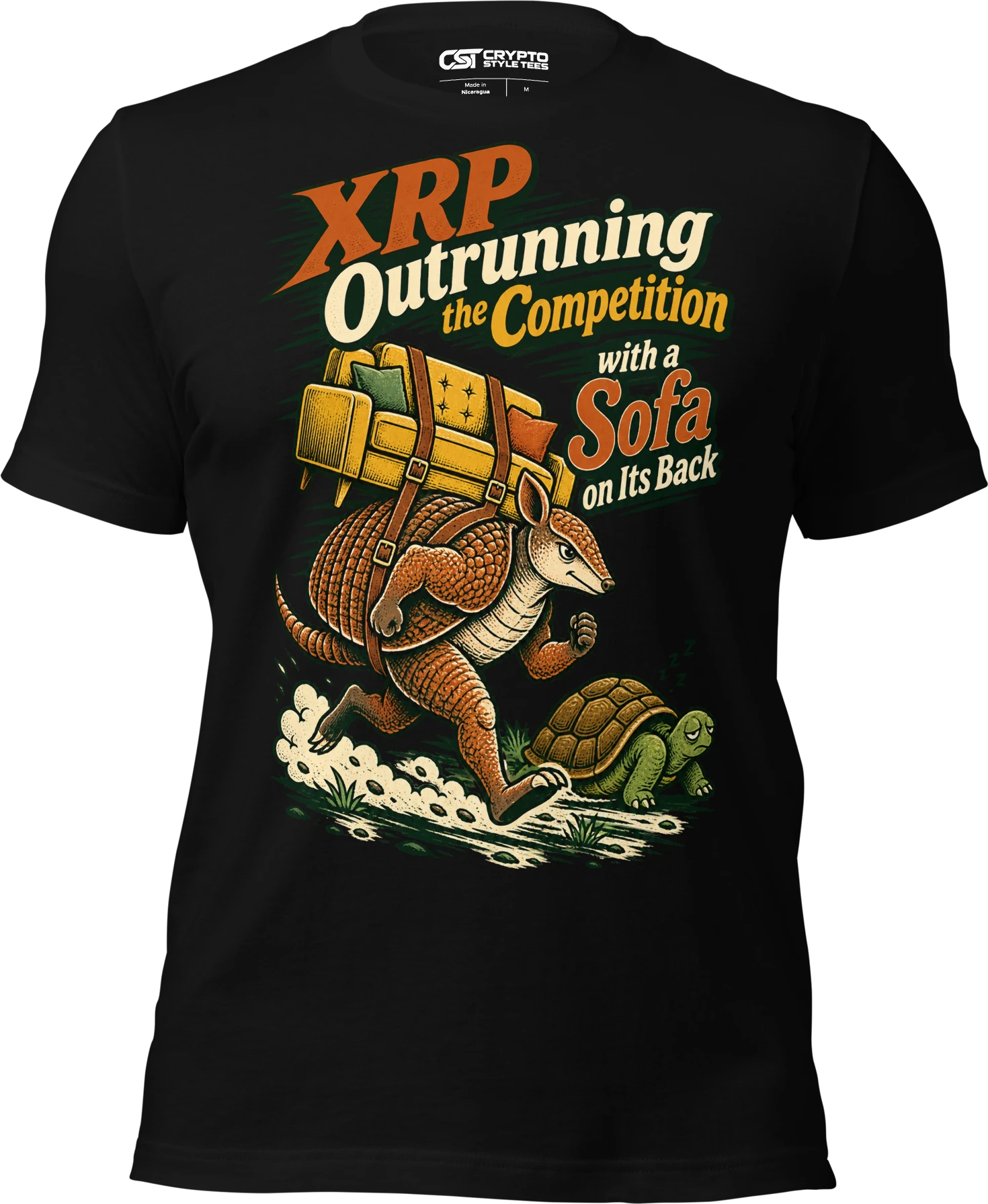 XRP Outrunning the Competition with a Sofa on Its Back T Shirt in Black