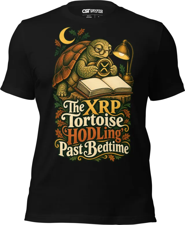 The XRP Tortoise ‘HODLing’ Past Bedtime T Shirt in Black