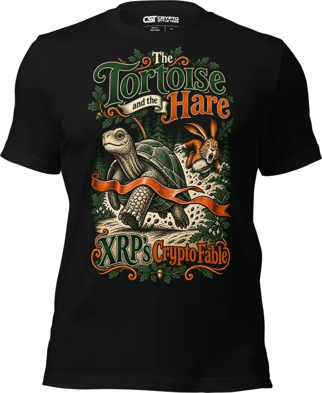 The Tortoise and the Hare XRP’s Crypto Fable T Shirt in Black