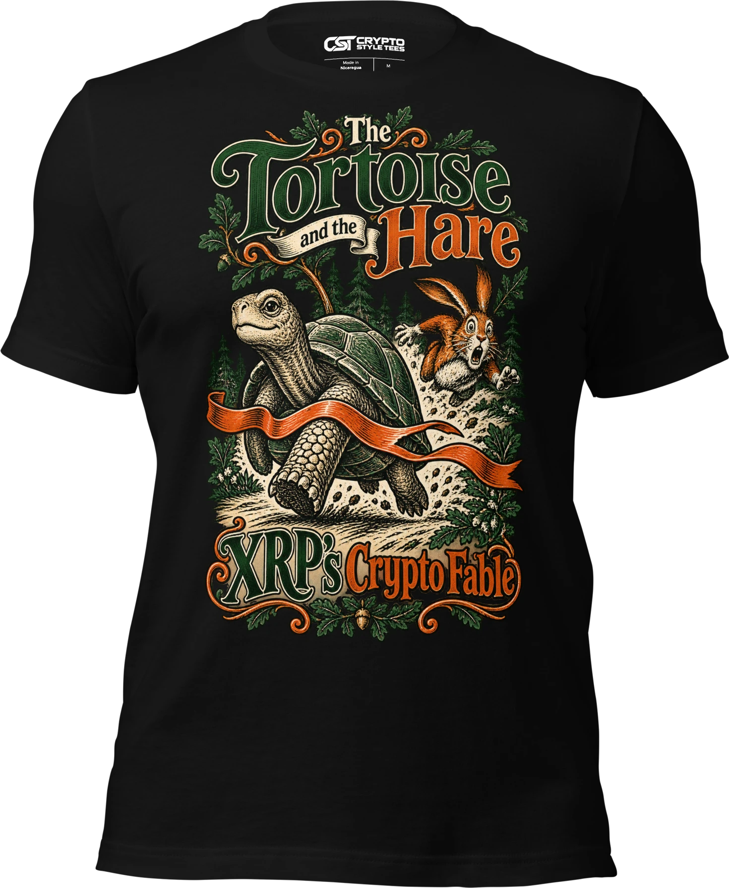 The Tortoise and the Hare XRP’s Crypto Fable T Shirt in Black