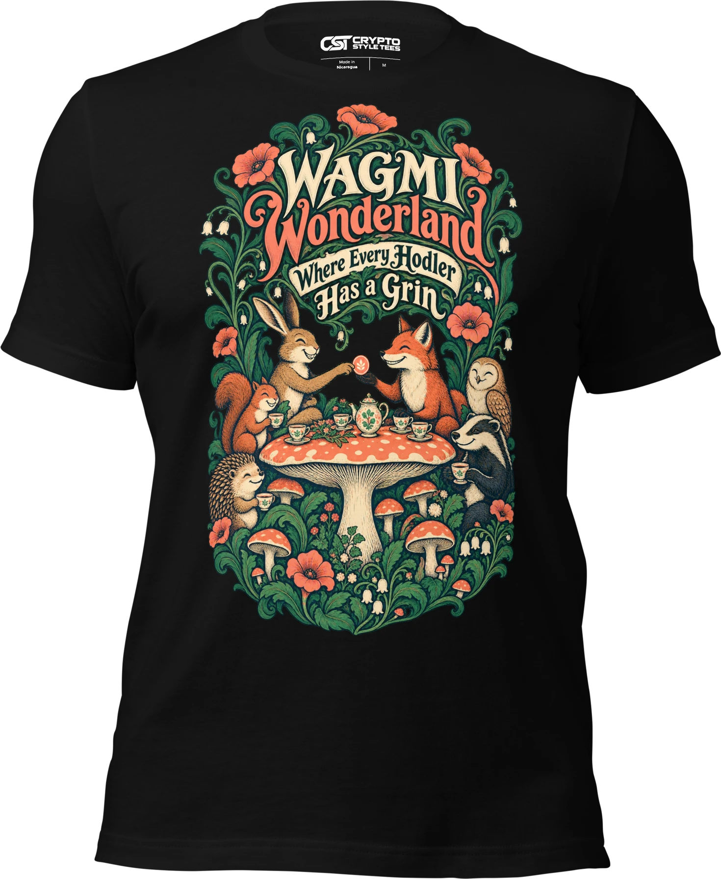 WAGMI Wonderland Where Every Hodler Has a Grin T Shirt in Black