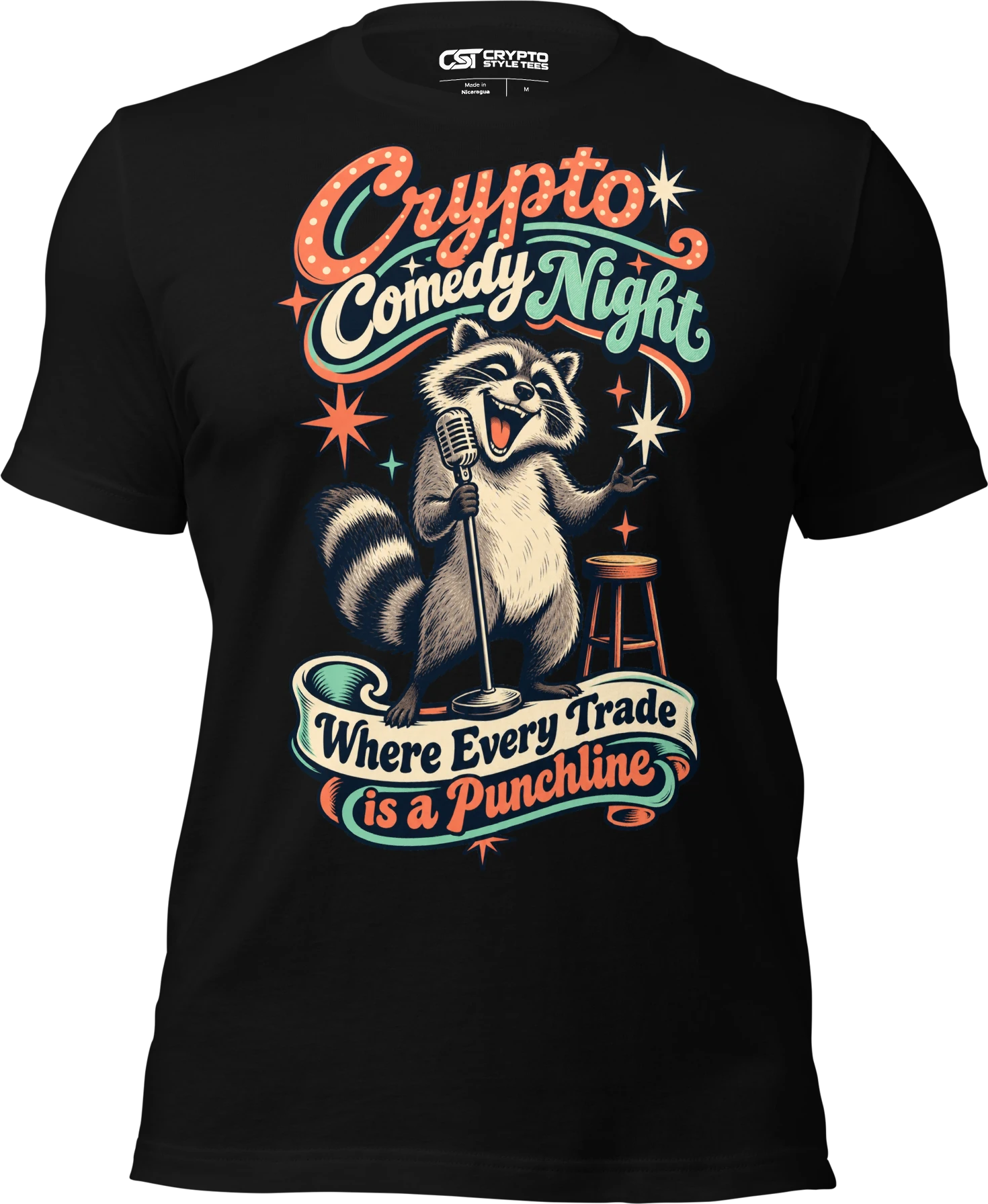 Crypto Comedy Night Where Every Trade is a Punchline T Shirt in Black