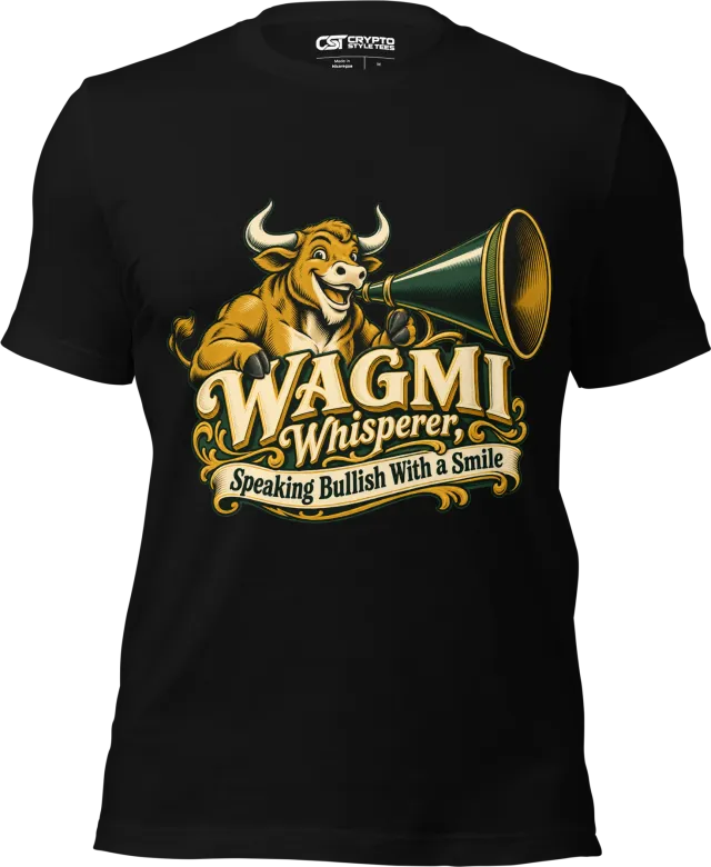 WAGMI Whisperer, Speaking Bullish With a Smile T Shirt in Black