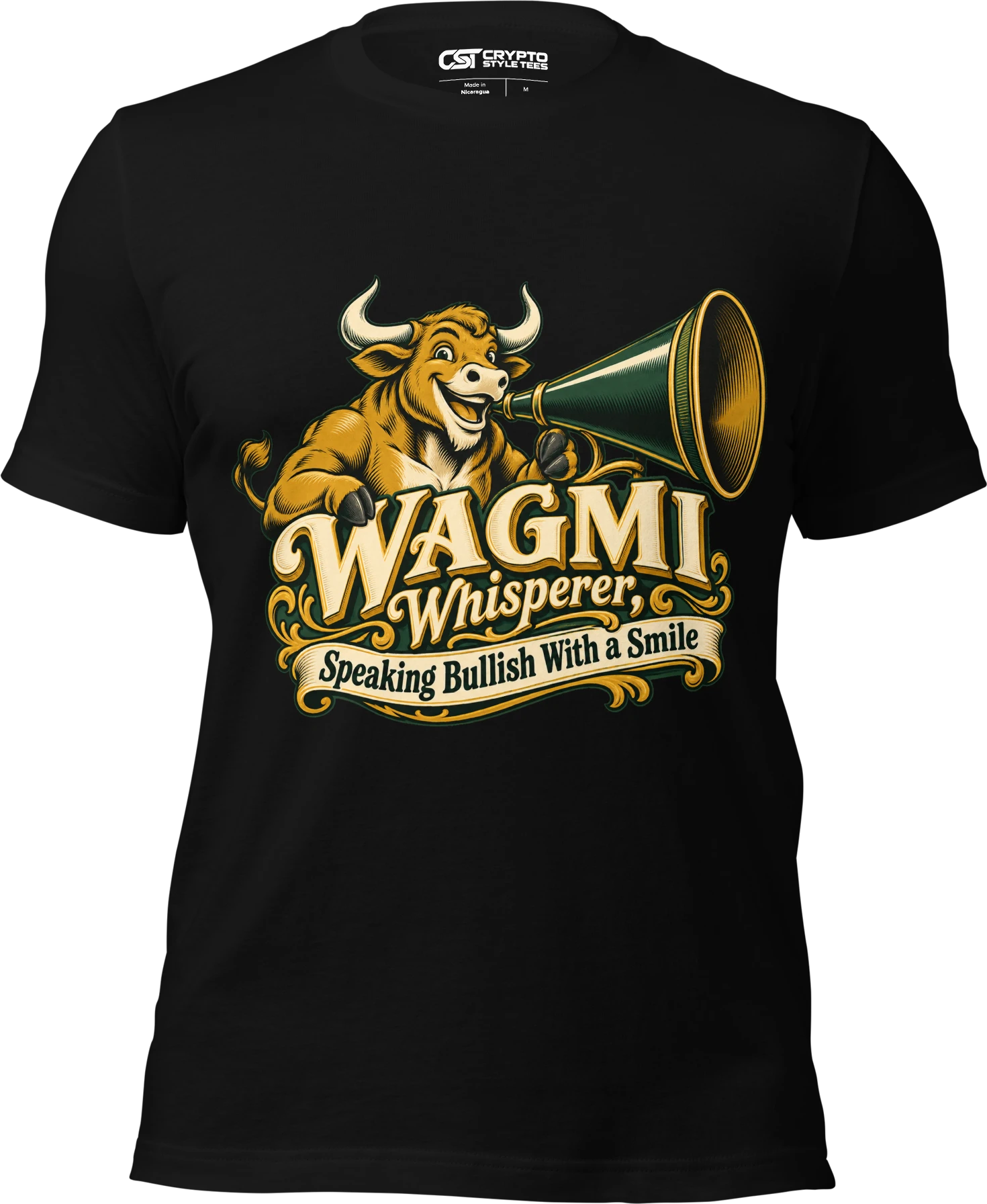 WAGMI Whisperer, Speaking Bullish With a Smile T Shirt in Black
