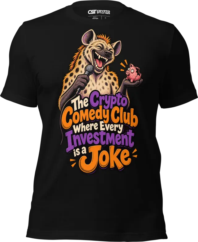 The Crypto Comedy Club Where Every Investment is a Joke T Shirt in Black