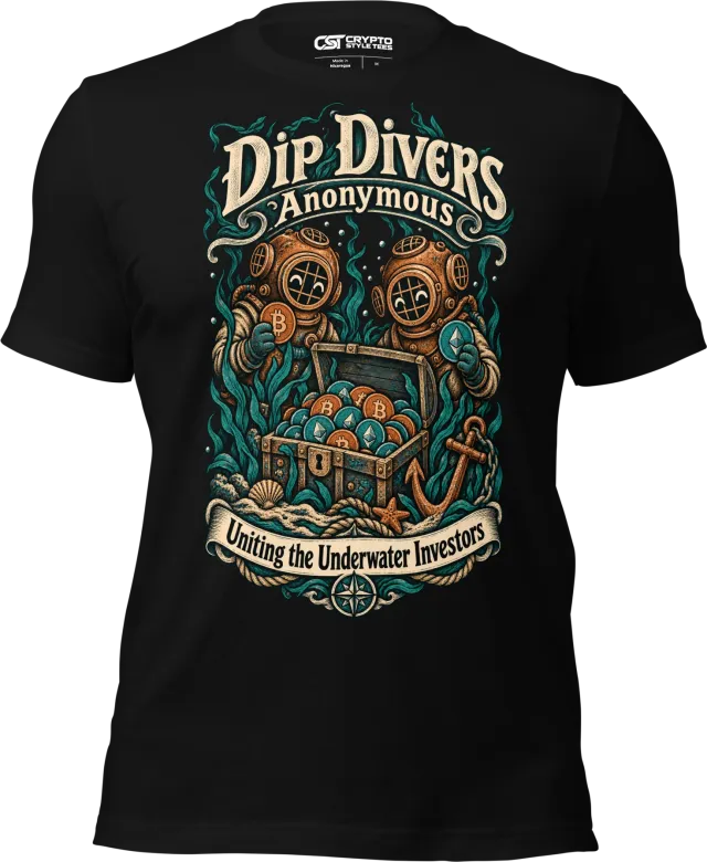 Dip Divers Anonymous – Uniting the Underwater Investors T Shirt in Black