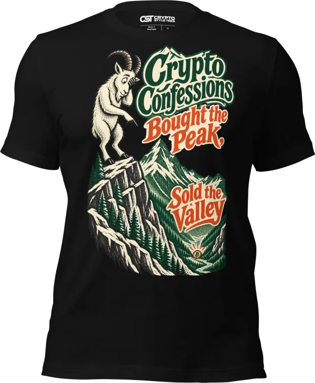 Crypto Confessions Bought the Peak, Sold the Valley T Shirt in Black