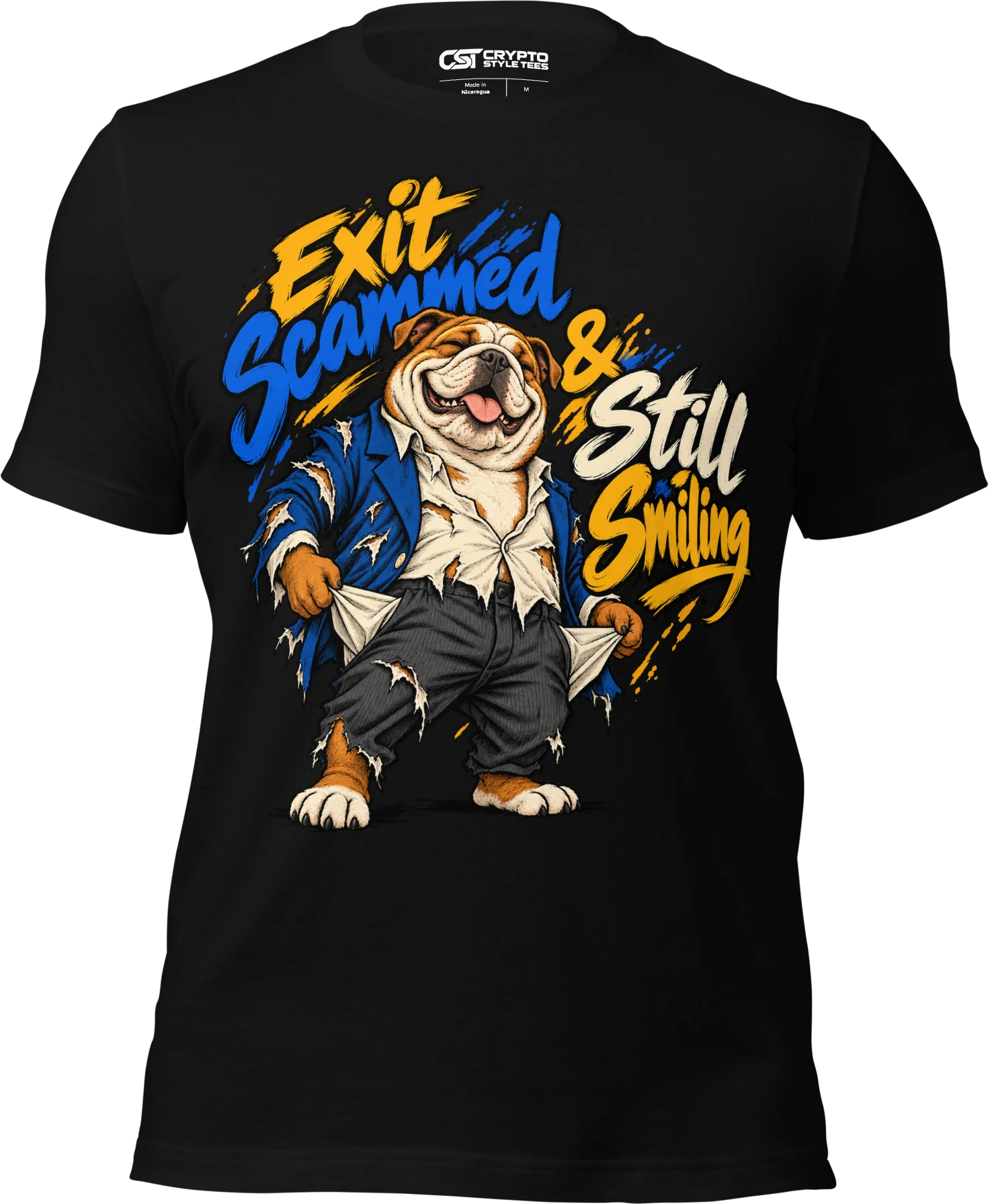 Exit Scammed & Still Smiling T Shirt in Black