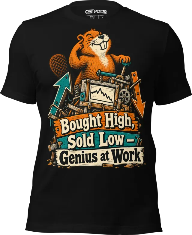 Bought High, Sold Low – Genius at Work T Shirt in Black