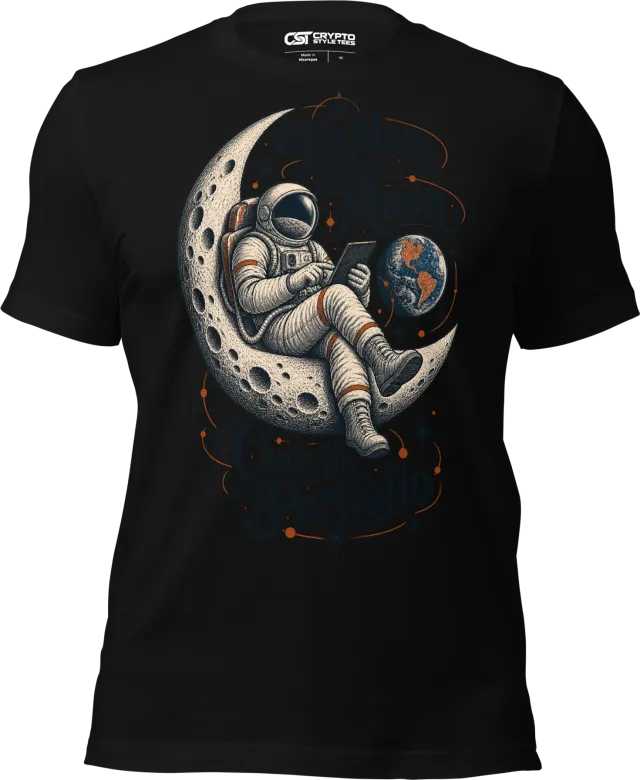 The Man on the Moon Checks His Portfolio T Shirt in Black