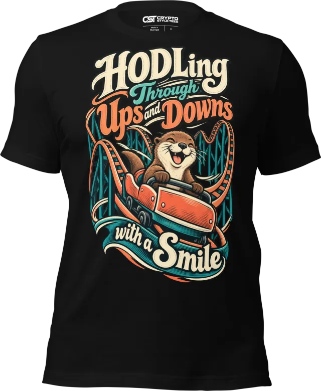 HODLing Through Ups and Downs with a Smile T Shirt in Black