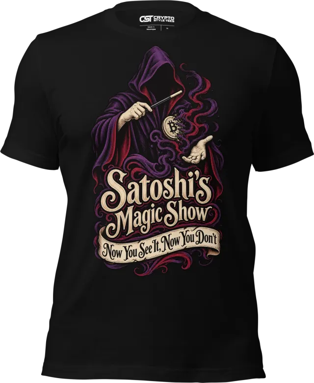Satoshi’s Magic Show Now You See It, Now You Don’t T Shirt in Black
