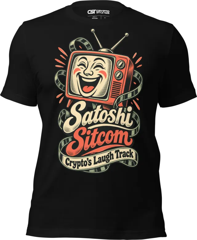 Satoshi Sitcom Crypto’s Laugh Track T Shirt in Black