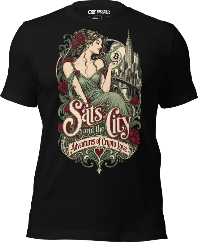 Sats and the City Adventures of Crypto Love T Shirt in Black