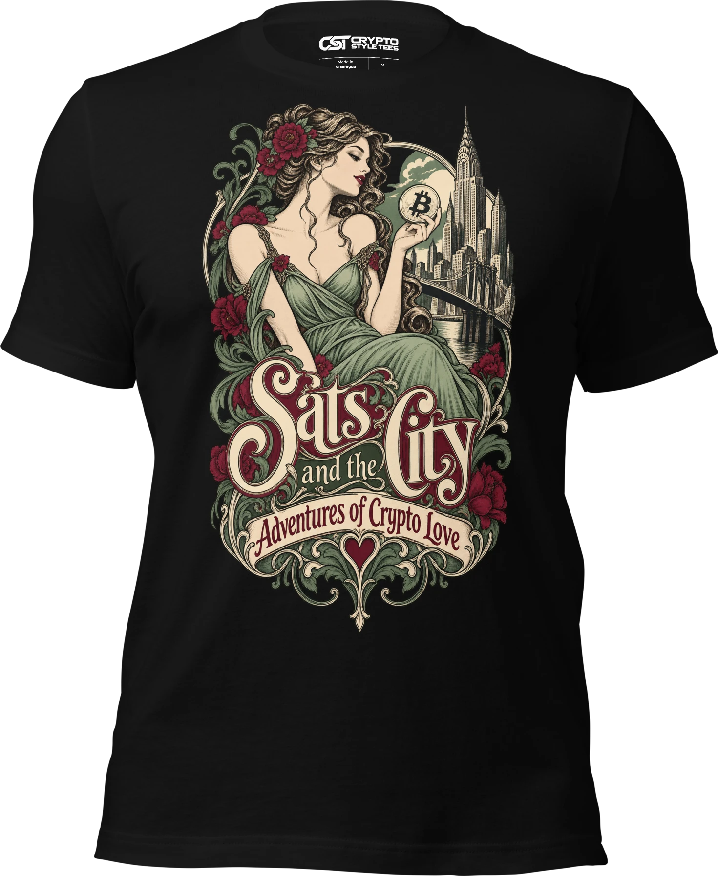 Sats and the City Adventures of Crypto Love T Shirt in Black
