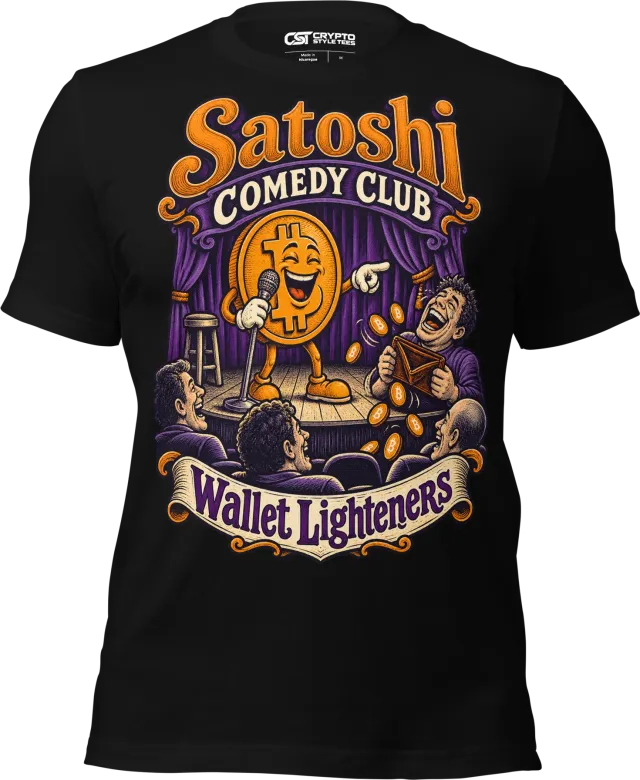 Satoshi Comedy Club Wallet Lighteners T Shirt in Black