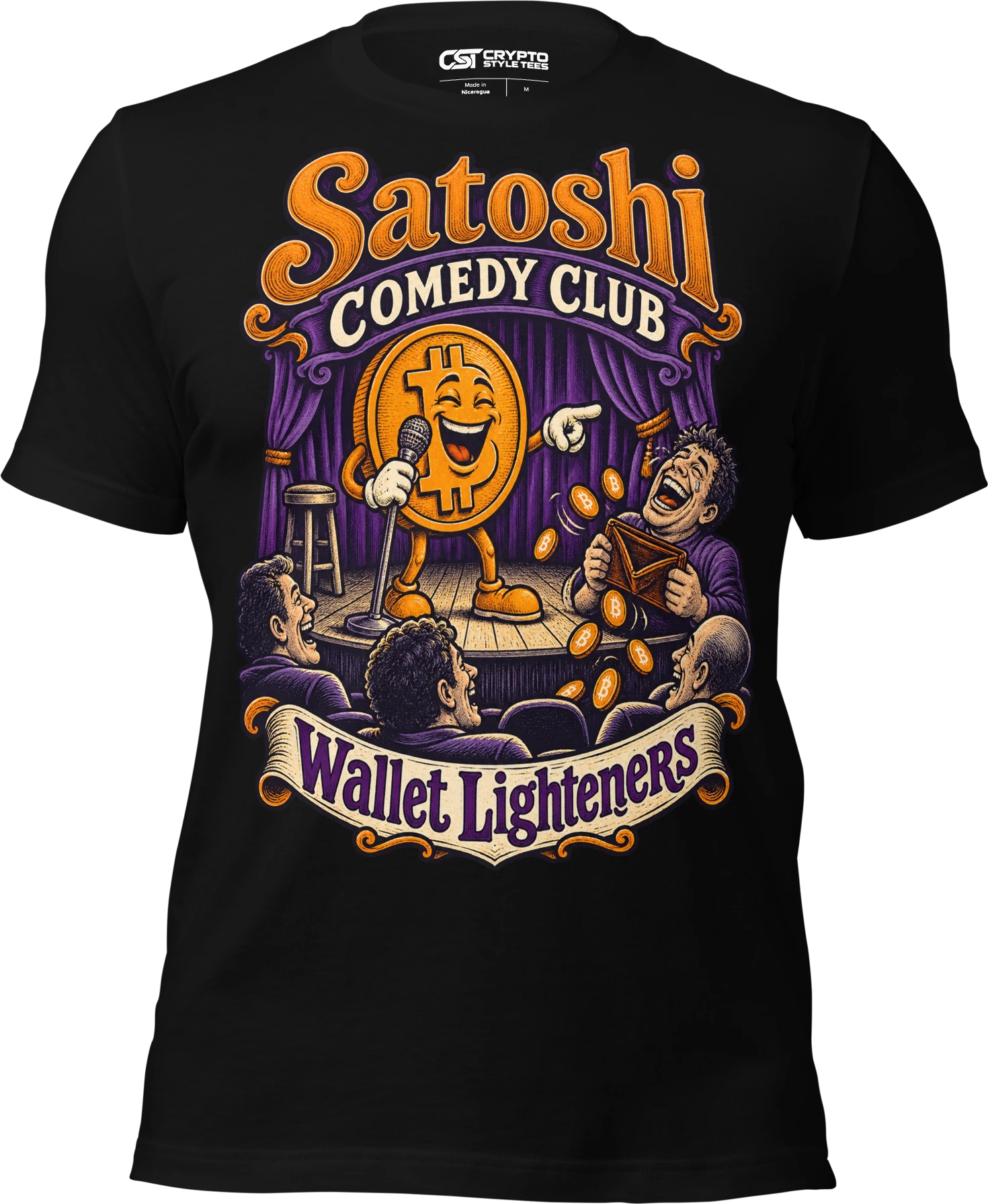 Satoshi Comedy Club Wallet Lighteners T Shirt in Black