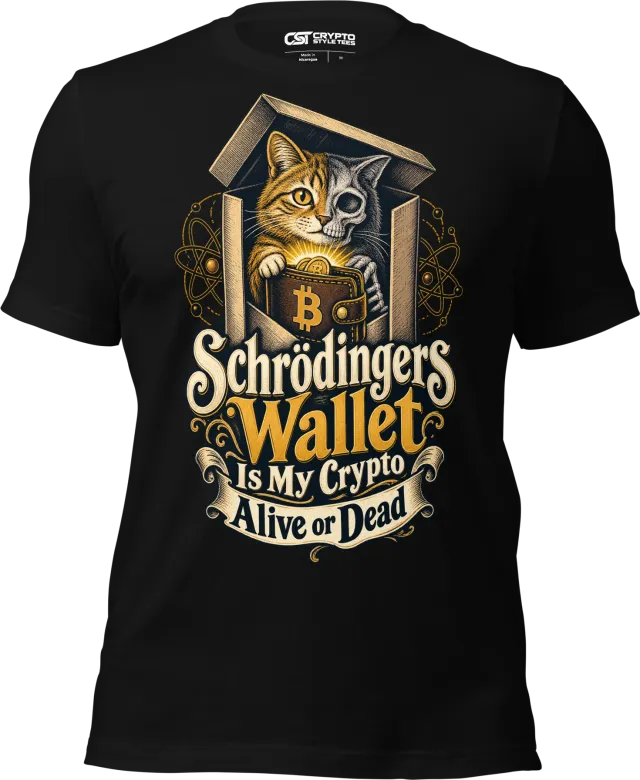 Schrödingers Wallet Is My Crypto Alive or Dead T Shirt in Black