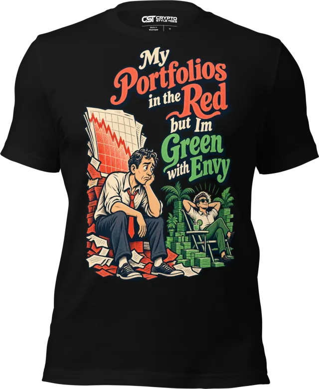 My Portfolios in the Red but Im Green with Envy T Shirt in Black