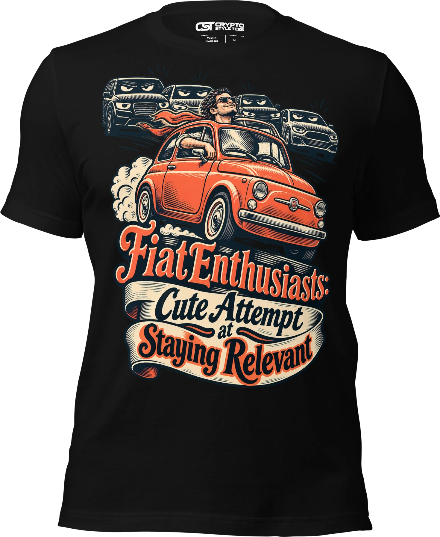 Fiat Enthusiasts: Cute Attempt at Staying Relevant T Shirt in Black