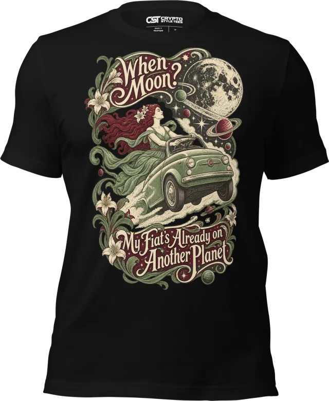 When Moon? My Fiat’s Already on Another Planet T Shirt in Black
