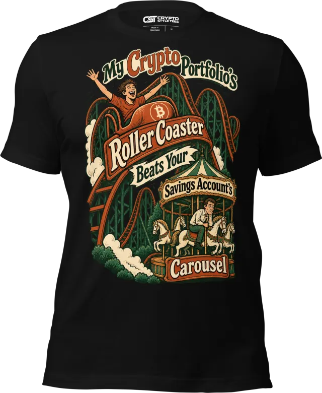 My Crypto Portfolio’s Roller Coaster Beats Your Savings Account’s Carousel T Shirt in Black