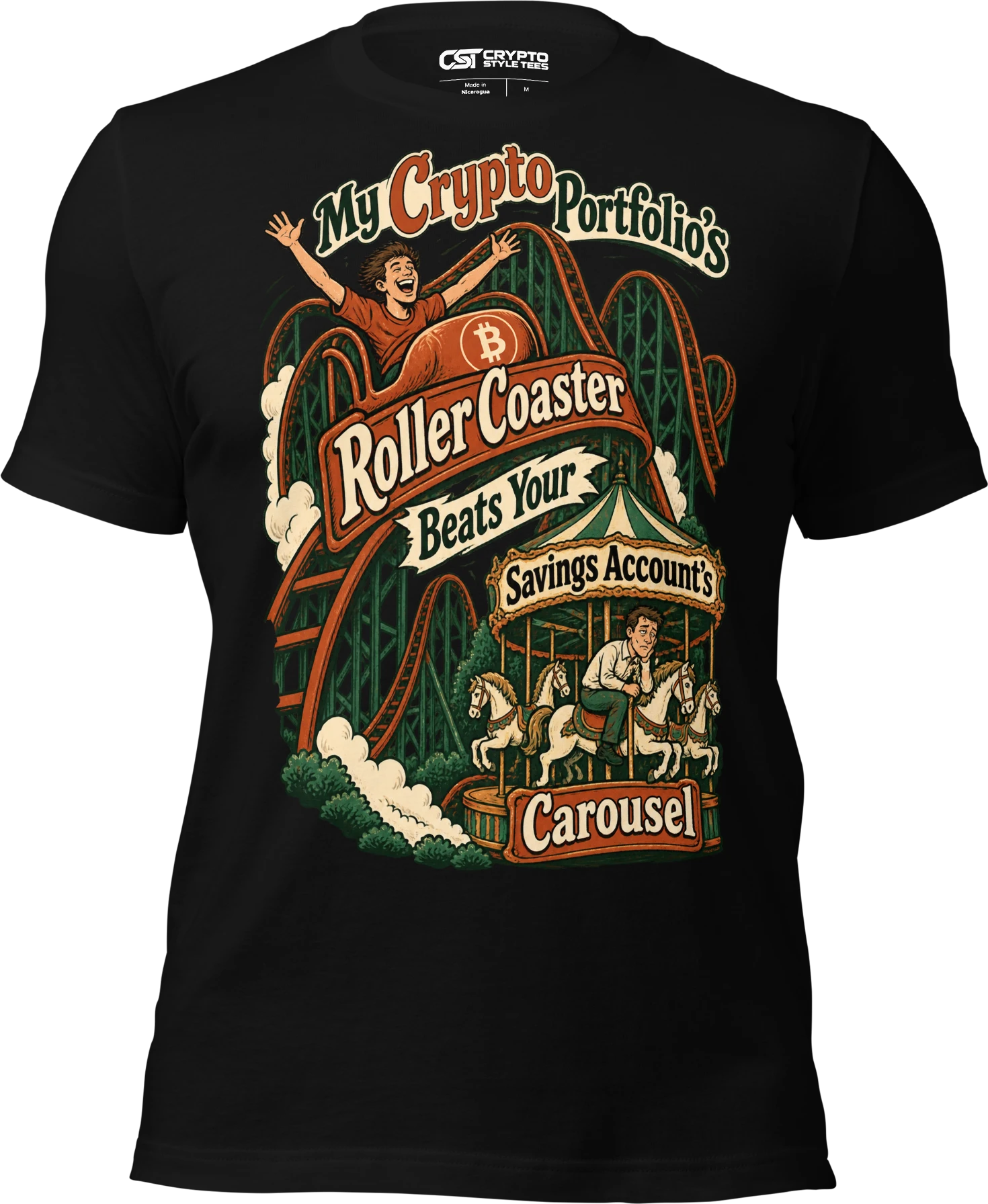 My Crypto Portfolio’s Roller Coaster Beats Your Savings Account’s Carousel T Shirt in Black