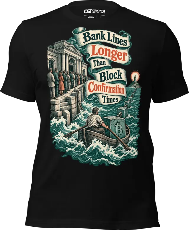 Bank Lines Longer Than Block Confirmation Times T Shirt in Black