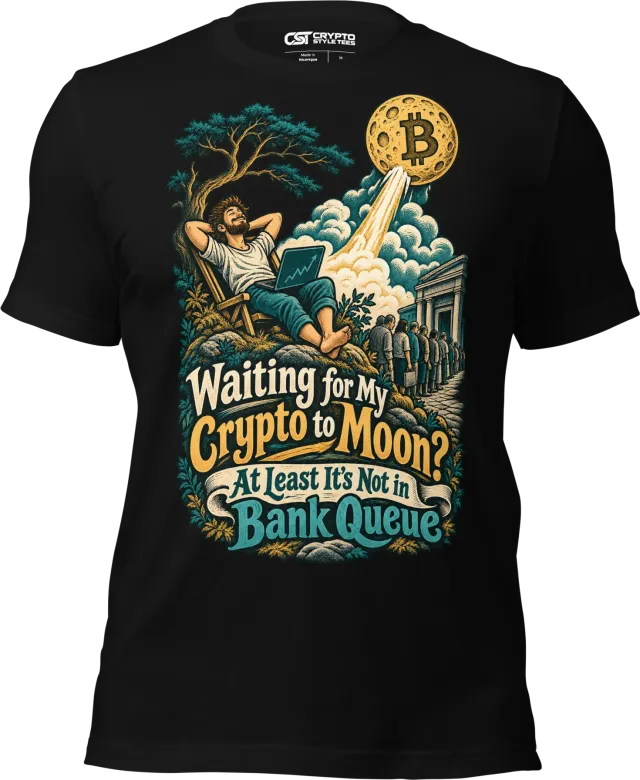 Waiting for My Crypto to Moon? At Least It’s Not in Bank Queue T Shirt in Black