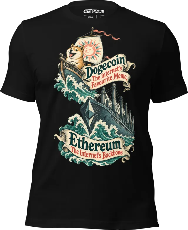 Dogecoin The Internet’s Favourite Meme, Ethereum The Internet’s Backbone T Shirt in Black