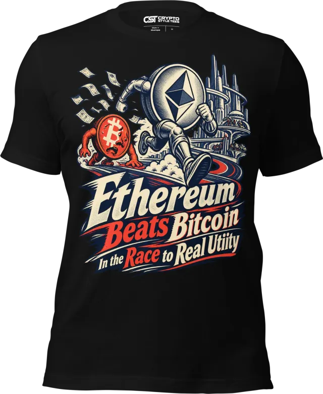 Ethereum Beats Bitcoin In the Race to Real Utility T Shirt in Black
