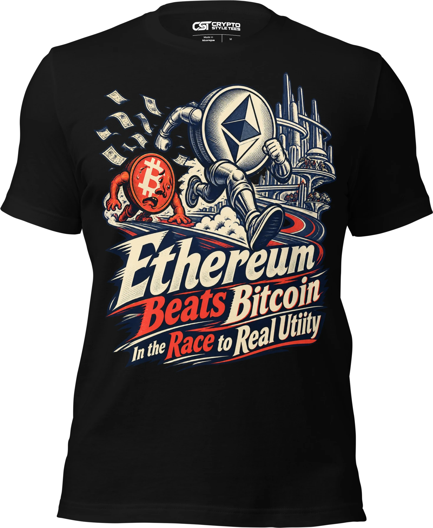 Ethereum Beats Bitcoin In the Race to Real Utility T Shirt in Black