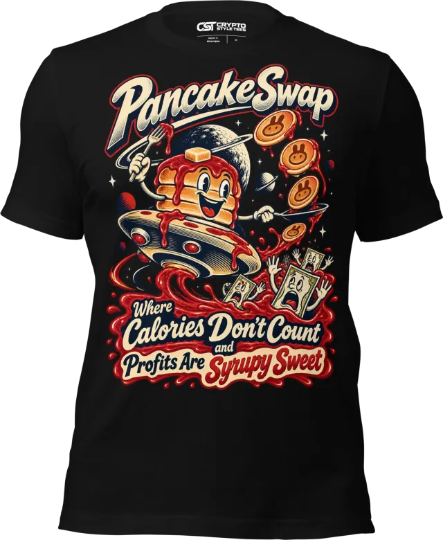 PancakeSwap – Where Calories Don’t Count and Profits Are Syrupy Sweet T Shirt in Black