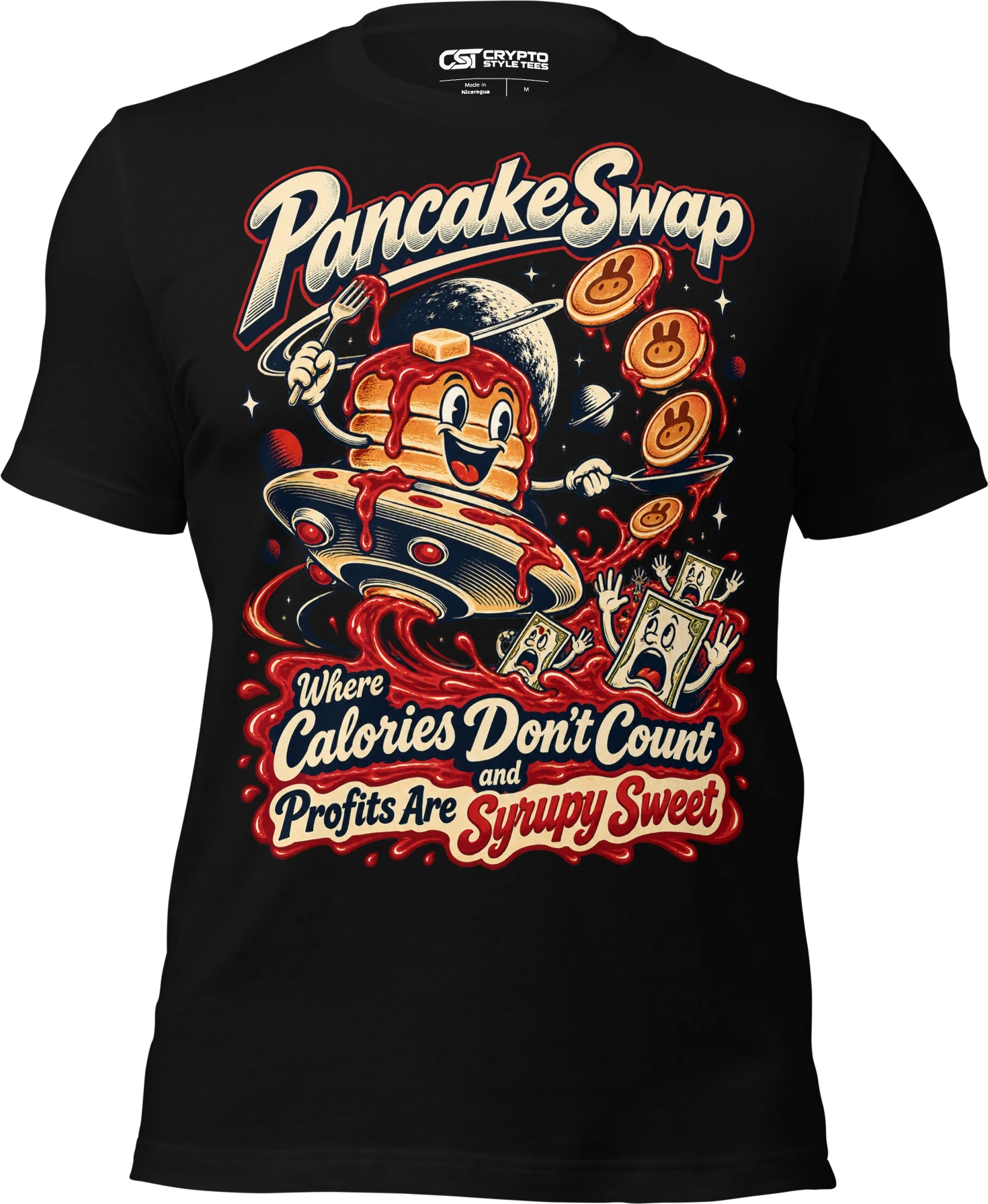 PancakeSwap – Where Calories Don’t Count and Profits Are Syrupy Sweet T Shirt in Black